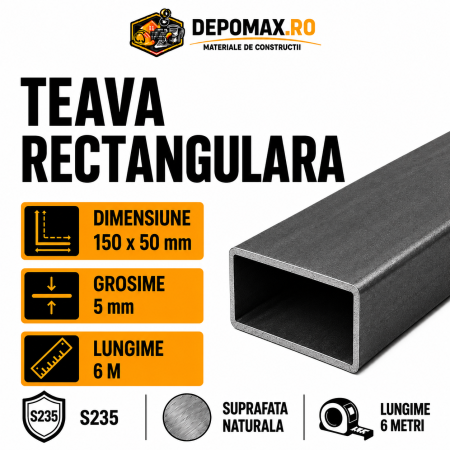 Teava rectangulara 150 x 50 x 5 mm, 12 metri